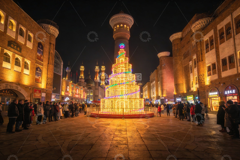 高清大图下载【趣麦麦图】夜景广场灯光节庆塔