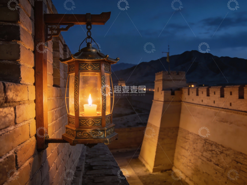 高清大图下载【趣麦麦图】古长城夜景灯笼映照山峦
