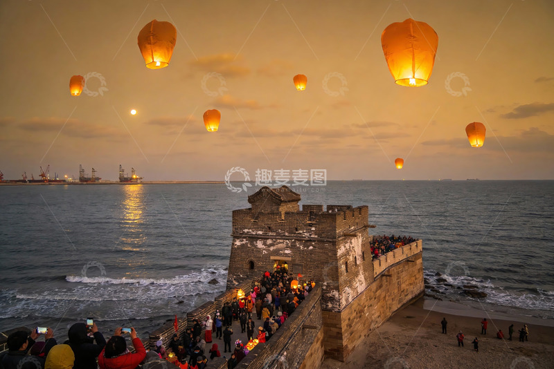 高清大图下载【趣麦麦图】长城灯会夜景游人如织