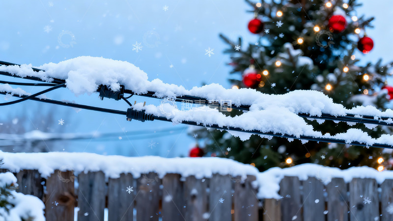 高清大图下载【趣麦麦图】雪中圣诞树与电线
