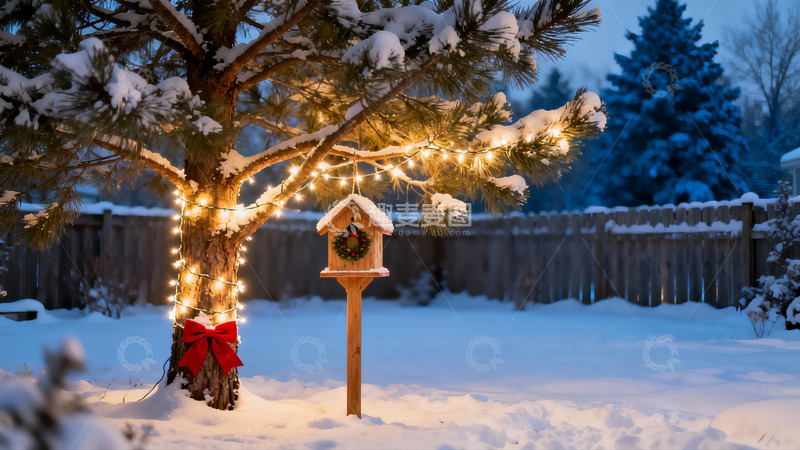 高清大图下载【趣麦麦图】雪夜庭院灯光装饰