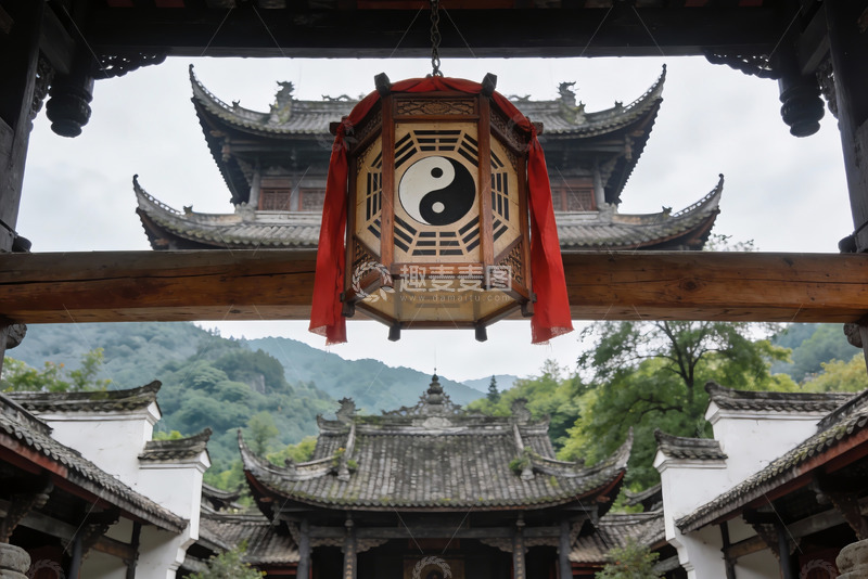 高清大图下载【趣麦麦图】古建筑庭院悬挂太极灯笼