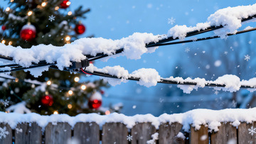 雪夜圣诞树电线积雪