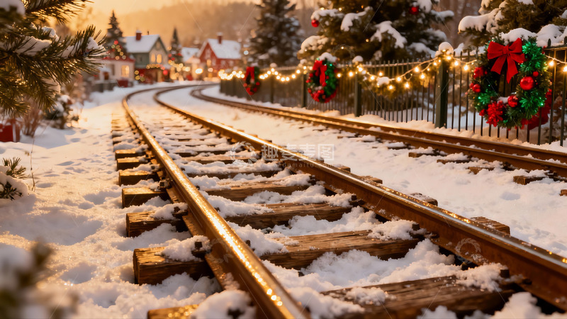 高清大图下载【趣麦麦图】雪中圣诞铁路冬景