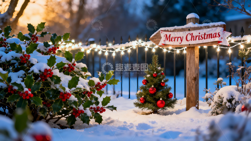 高清大图下载【趣麦麦图】雪地圣诞装饰温馨场景