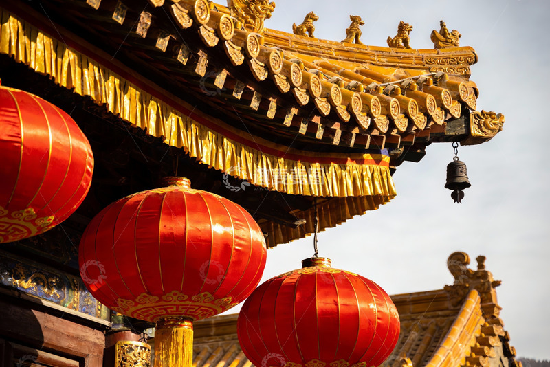 高清大图下载【趣麦麦图】古建筑屋檐红灯笼