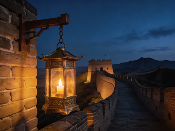 夜幕下的长城古灯