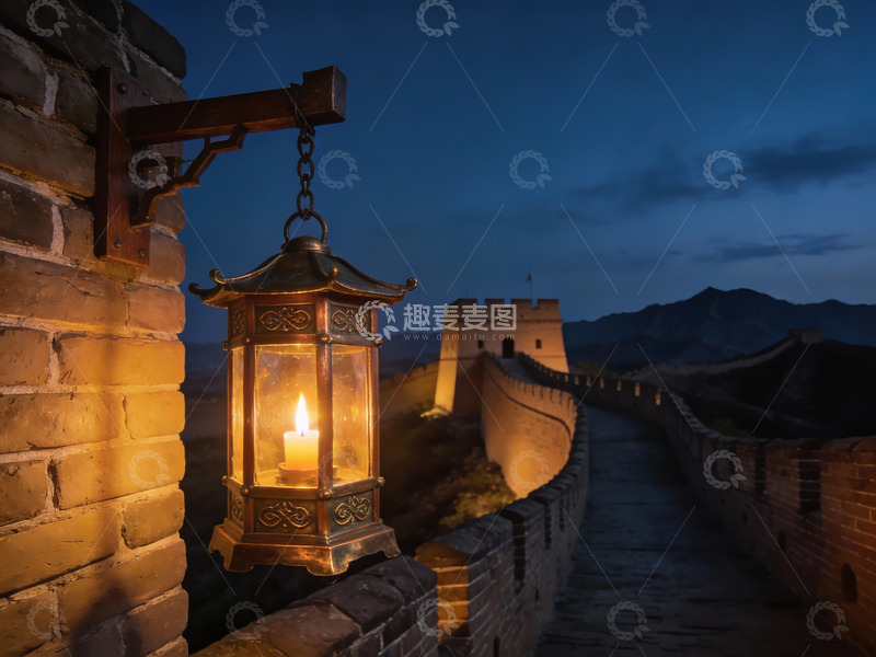 高清大图下载【趣麦麦图】夜幕下的长城古灯