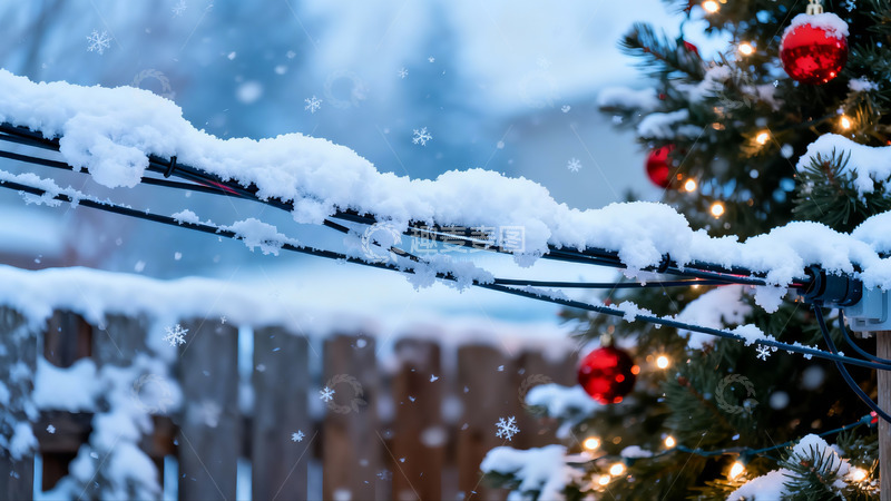 高清大图下载【趣麦麦图】雪中圣诞树与电线