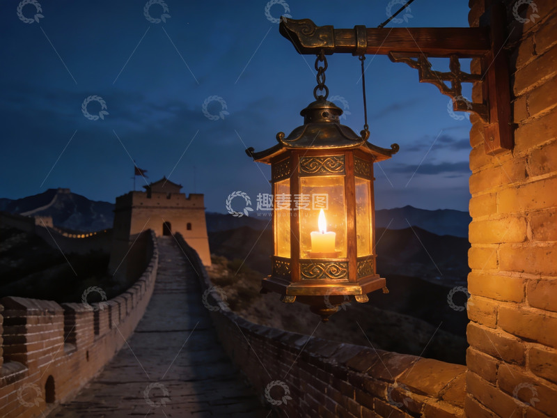 高清大图下载【趣麦麦图】夜幕下的长城古灯