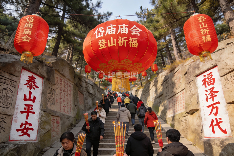 高清大图下载【趣麦麦图】泰山祈福灯笼节