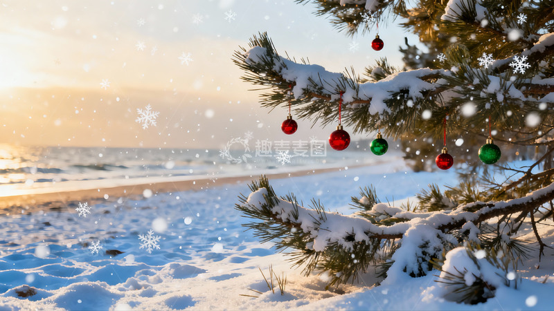 高清大图下载【趣麦麦图】雪海圣诞松枝挂饰