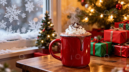 圣诞热可可与节日装饰
