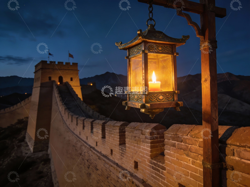 高清大图下载【趣麦麦图】夜幕下的长城古灯