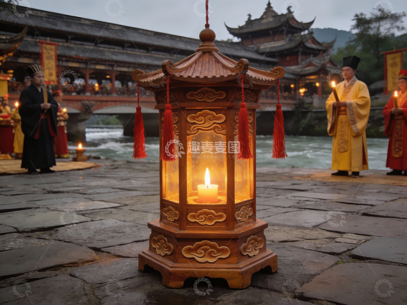 高清大图下载【趣麦麦图】古桥前烛光灯笼与身着古装者