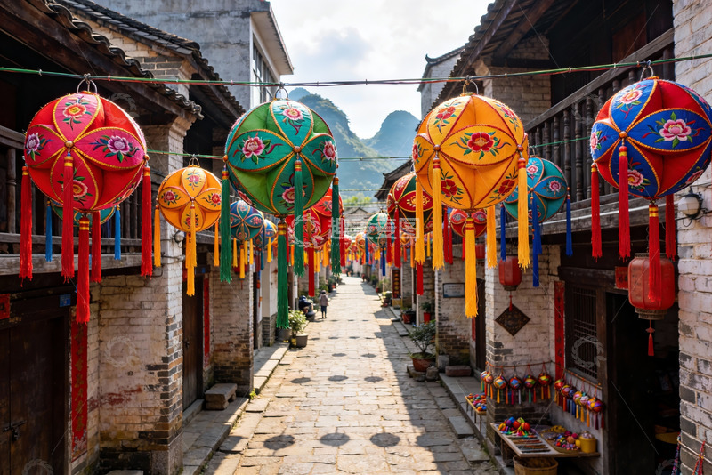 高清大图下载【趣麦麦图】古街挂彩灯
