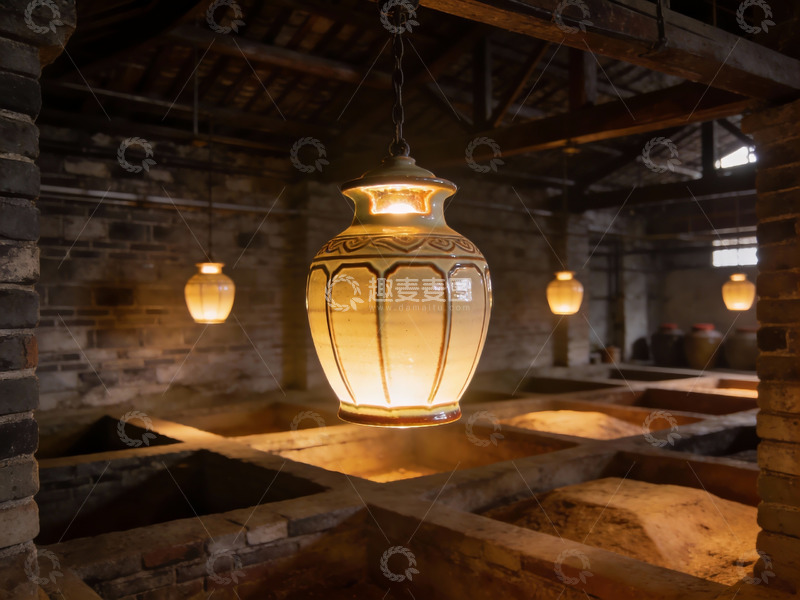 高清大图下载【趣麦麦图】古朴窑洞内悬挂陶瓷灯盏