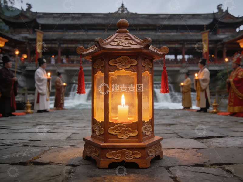 高清大图下载【趣麦麦图】古建筑前烛光灯笼仪式