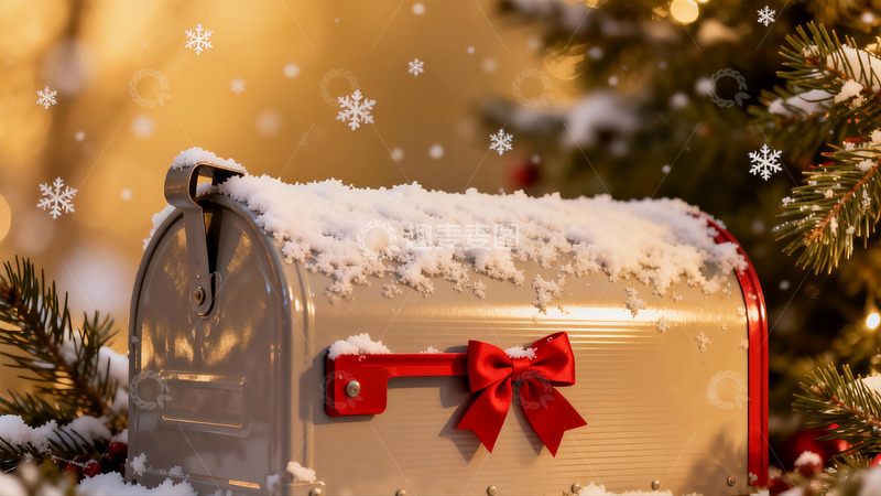 高清大图下载【趣麦麦图】雪覆邮箱圣诞树旁