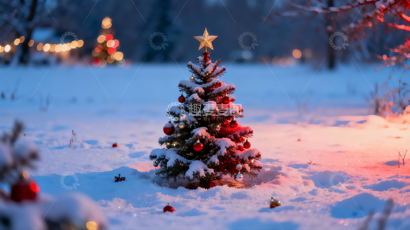 高清大图下载【趣麦麦图】雪地圣诞树夜景