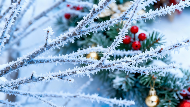 高清大图下载【趣麦麦图】雪覆枝头圣诞装饰