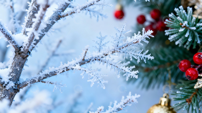 高清大图下载【趣麦麦图】雪覆枝头红果点缀冬日美景