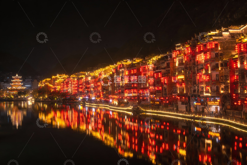 高清大图下载【趣麦麦图】夜景灯光璀璨水乡建筑