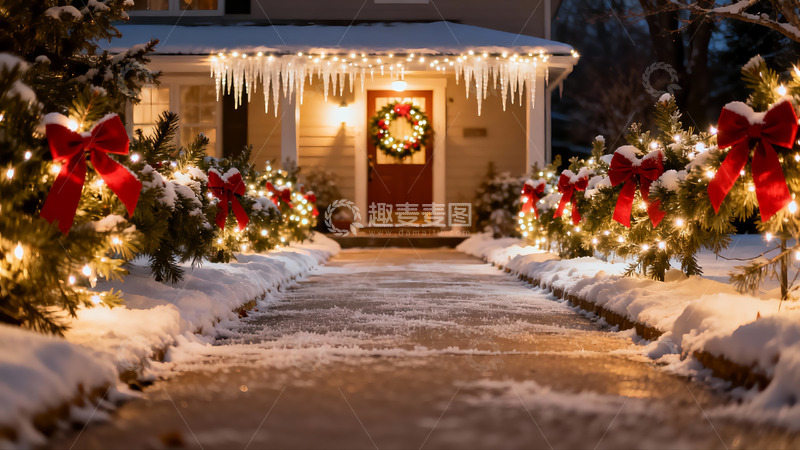 高清大图下载【趣麦麦图】雪夜圣诞装饰房屋