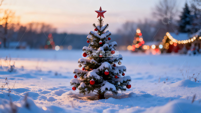 高清大图下载【趣麦麦图】雪地圣诞树夜景