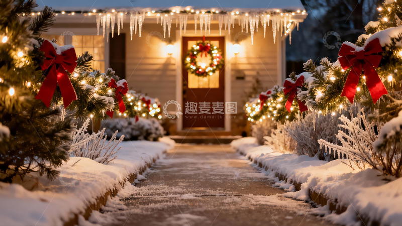 高清大图下载【趣麦麦图】雪夜圣诞装饰房屋