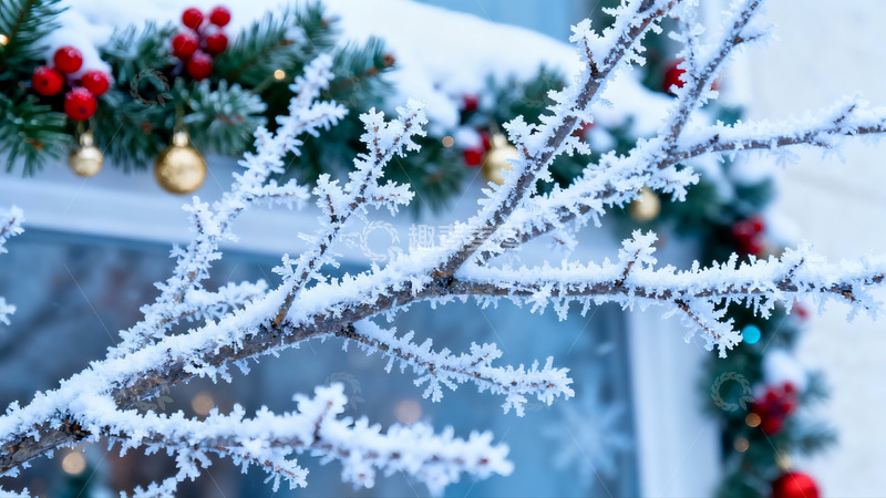 高清大图下载【趣麦麦图】雪覆枝头节日装饰