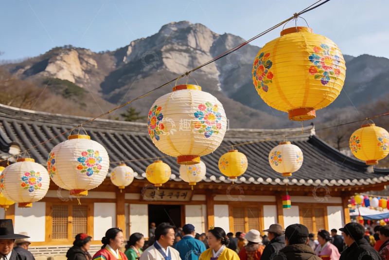 高清大图下载【趣麦麦图】传统建筑前的灯笼节庆