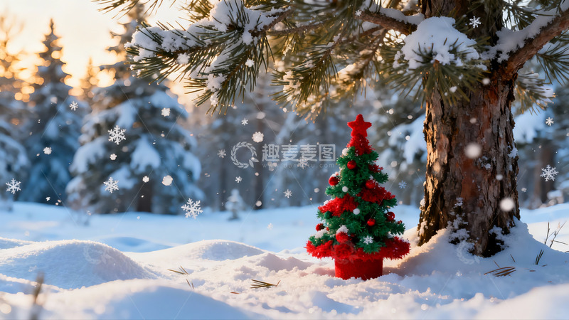 高清大图下载【趣麦麦图】雪地圣诞树与松树