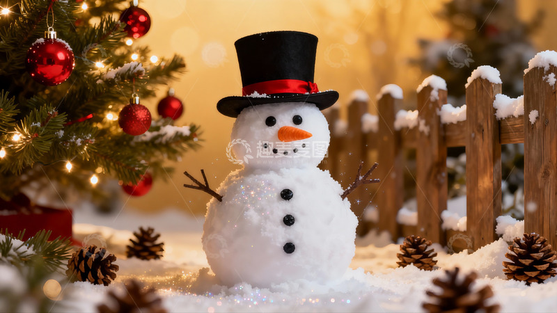 高清大图下载【趣麦麦图】雪人圣诞树雪地松果