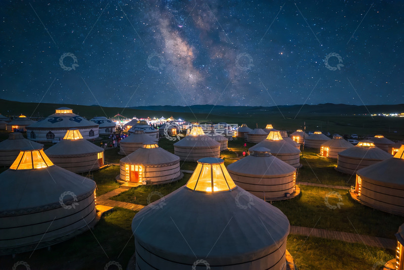 高清大图下载【趣麦麦图】星空下的蒙古包群夜景