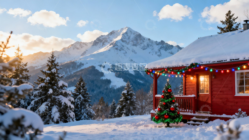 高清大图下载【趣麦麦图】雪景木屋圣诞装饰