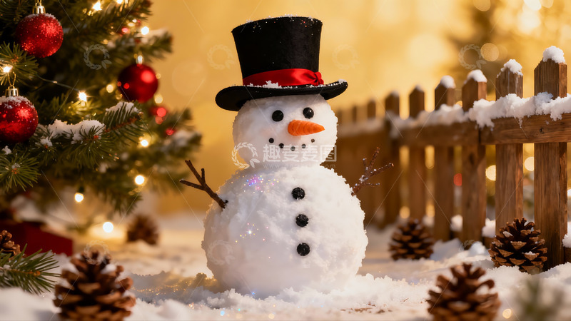 高清大图下载【趣麦麦图】雪人圣诞树旁迎佳节