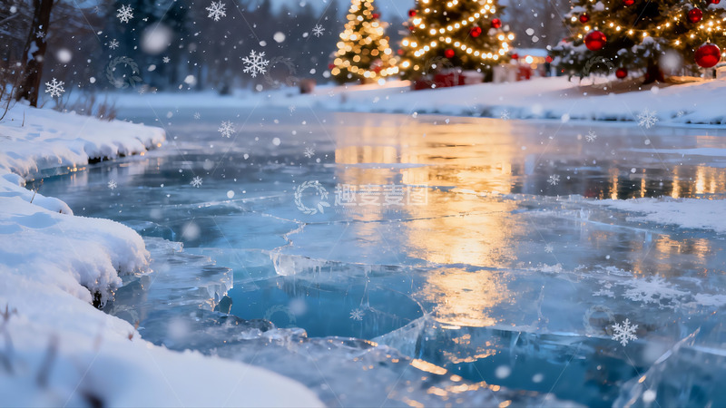 高清大图下载【趣麦麦图】雪夜冰河圣诞树