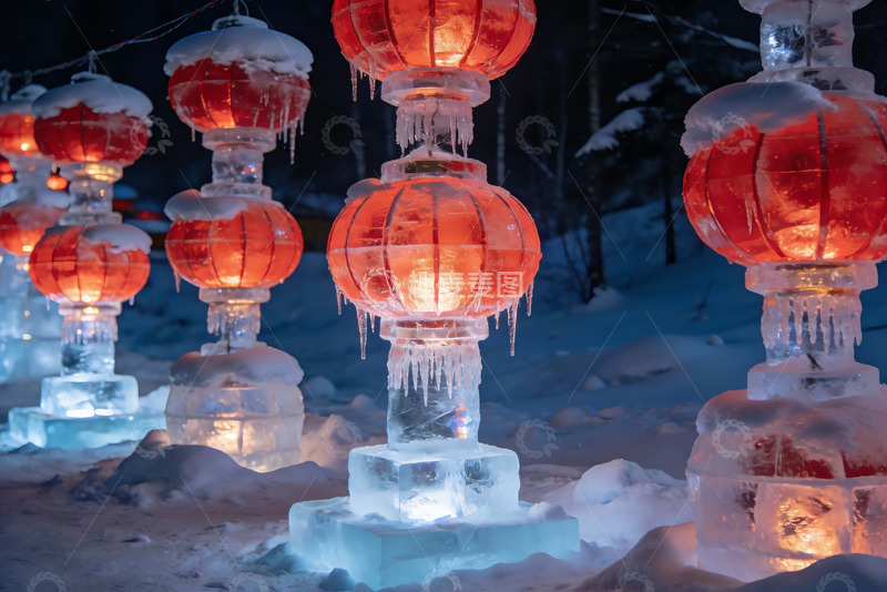 高清大图下载【趣麦麦图】冰灯笼夜景