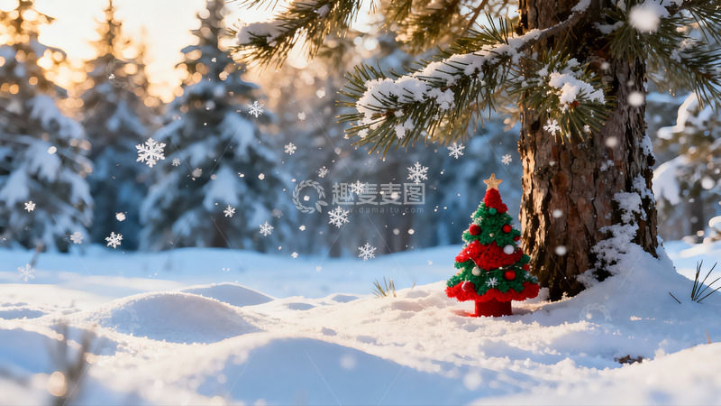 高清大图下载【趣麦麦图】雪地圣诞树与飘雪