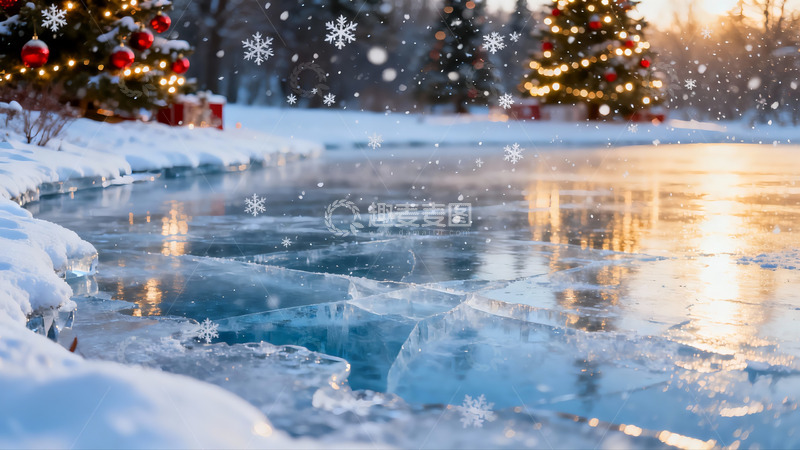 高清大图下载【趣麦麦图】雪地冰面圣诞树冬景