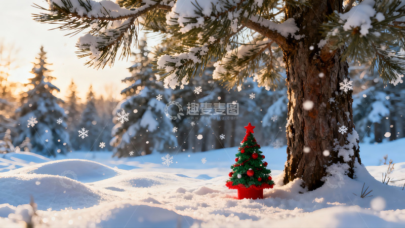 高清大图下载【趣麦麦图】雪地圣诞树与松树冬景