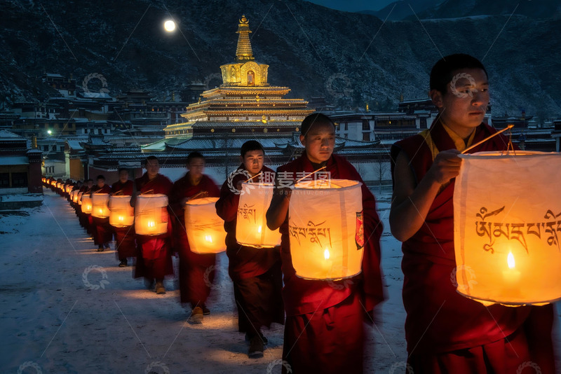 高清大图下载【趣麦麦图】僧侣夜行持灯巡礼