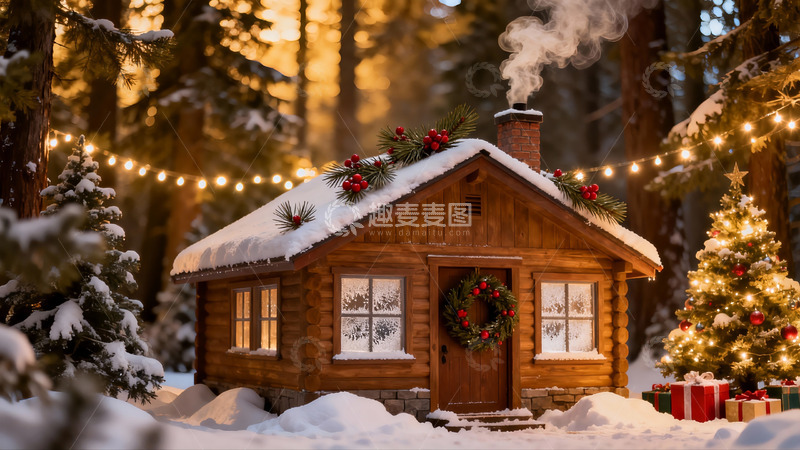 高清大图下载【趣麦麦图】雪夜木屋圣诞氛围浓厚