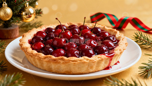 圣诞樱桃派配节日装饰