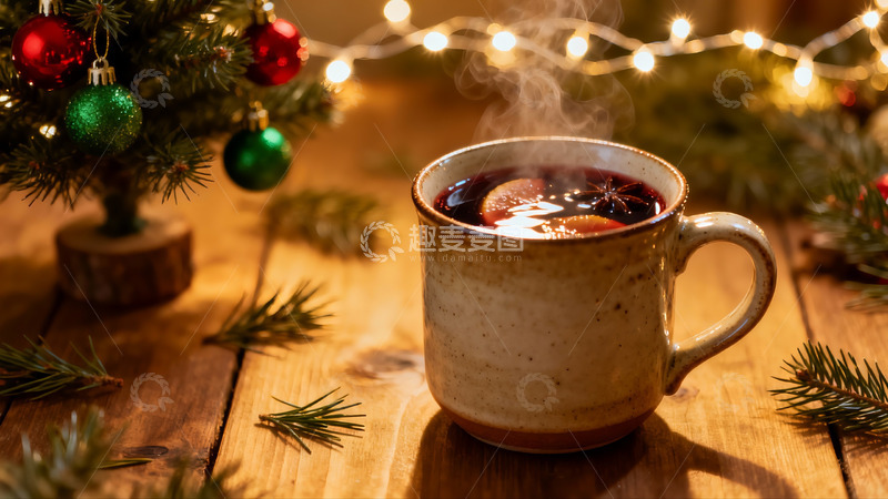 高清大图下载【趣麦麦图】圣诞热饮与装饰小树