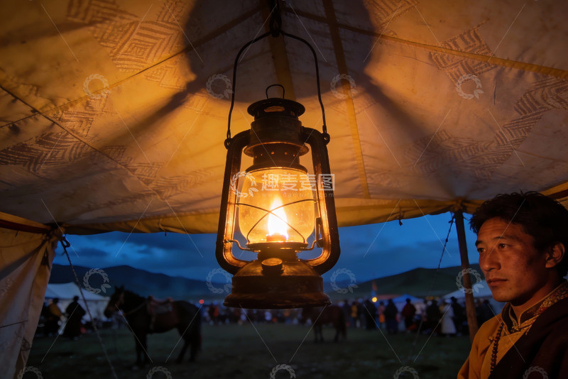 高清大图下载【趣麦麦图】帐篷内灯火与草原夜景
