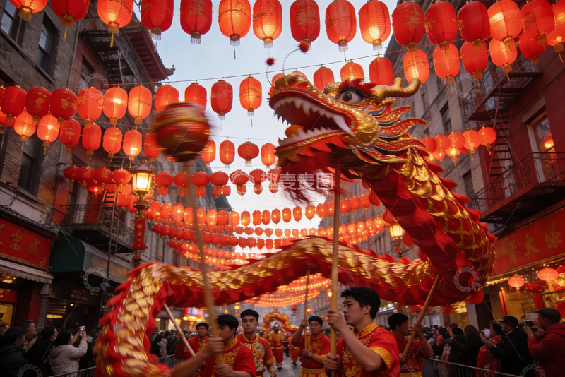高清大图下载【趣麦麦图】龙舞灯饰街头庆典