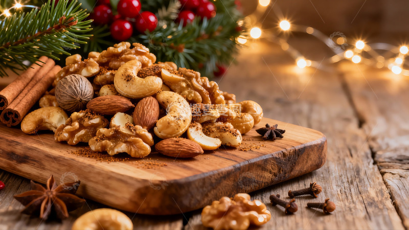 高清大图下载【趣麦麦图】节日木板坚果拼盘