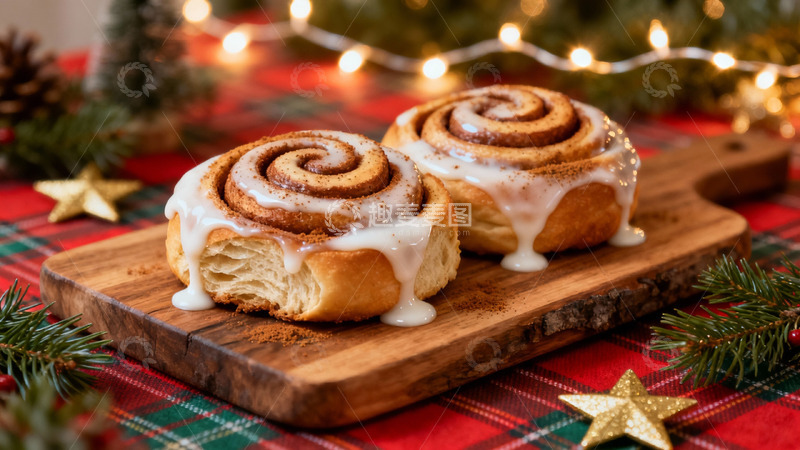 高清大图下载【趣麦麦图】圣诞装饰下的肉桂卷